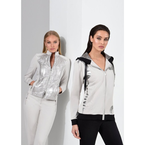 Women's Hooded Athleisure Jacket Size M I'CONA Taupe Zip Up Comfy Stylish NWT - Picture 3 of 4